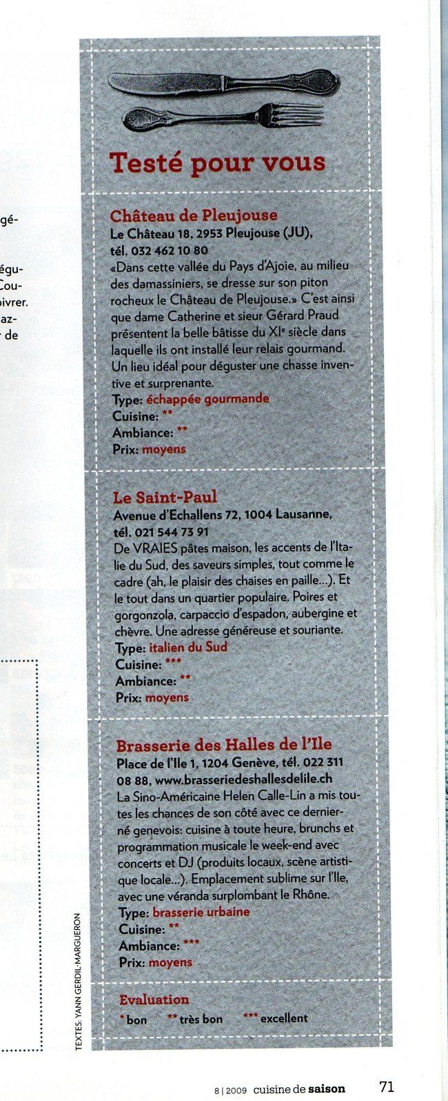 Textes et images des outils, intitulés « Testés pour vous » en français. Les avis sur les produits sont répertoriés.
