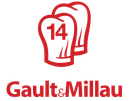 Logo rouge Gault&Millau avec deux toques de chef, dont une portant le numéro 14.