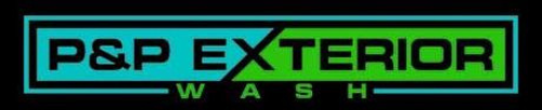 P&P Exterior Wash logo in teal and green on a black background