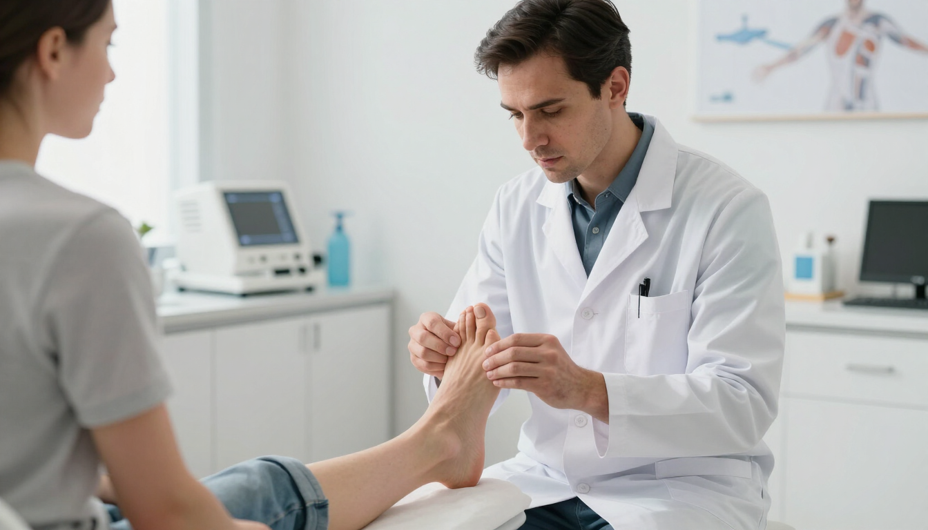 Podiatrist examining foot