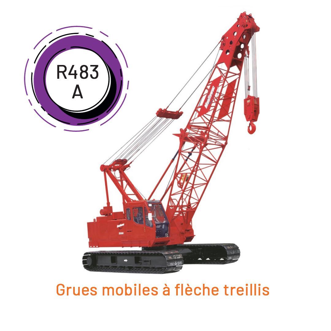 Une grue rouge avec un cercle violet autour qui dit r483 a