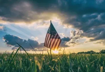 American flag at sunset
