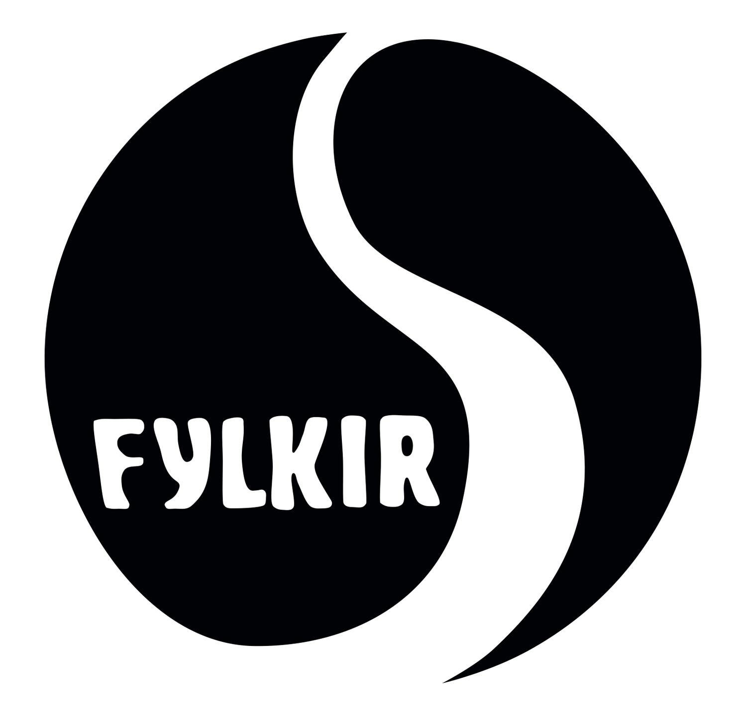 Merki Fylkis í svörtu og hvítu með stílfærðu hringlaga „S“ lögun og feitletraðan texta.