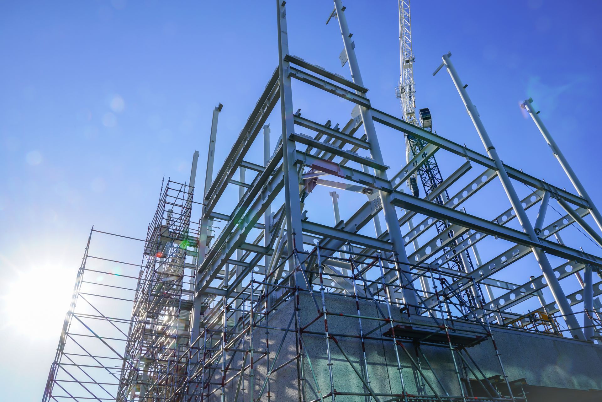 Structural steel framework for a new building.