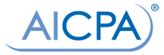 The aicpa logo is blue and white on a white background.