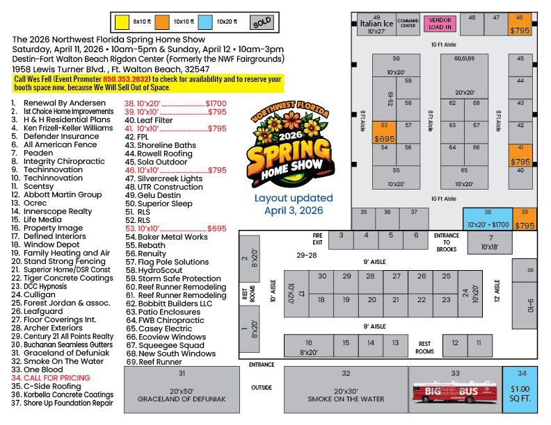Booth Layout — Destin, FL — Paradise Promotions of the Emerald Coast LLC