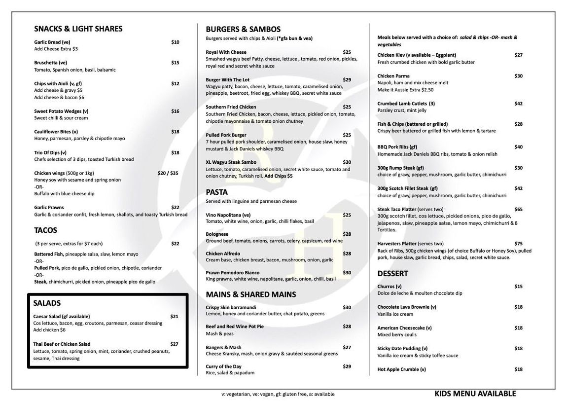 food and drink menu