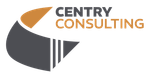 Centry Consulting logo with gray and orange abstract graphic and text