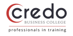 Credo Business College logo with red and gray text and the tagline “professionals in training”