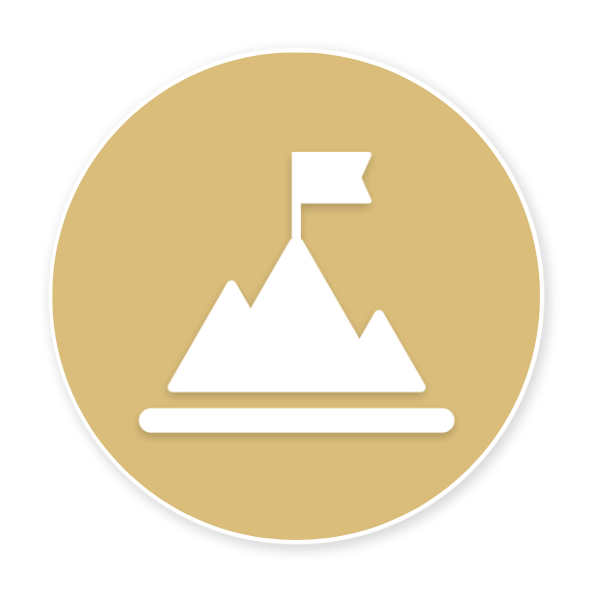 White mountain flag icon on a gold circle background, with a small banner on top.