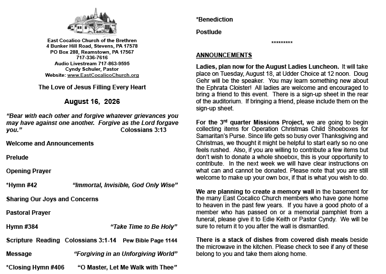 Sunday Bulletin Details