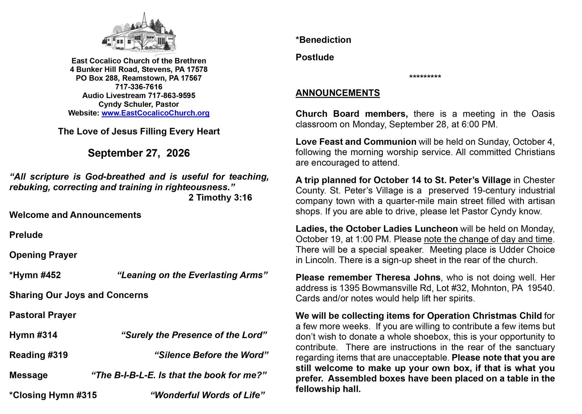 Sunday Bulletin Details