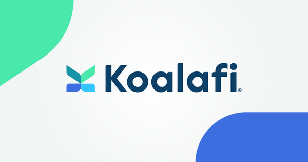 Koalafi logo on a white background with teal and blue corner accents
