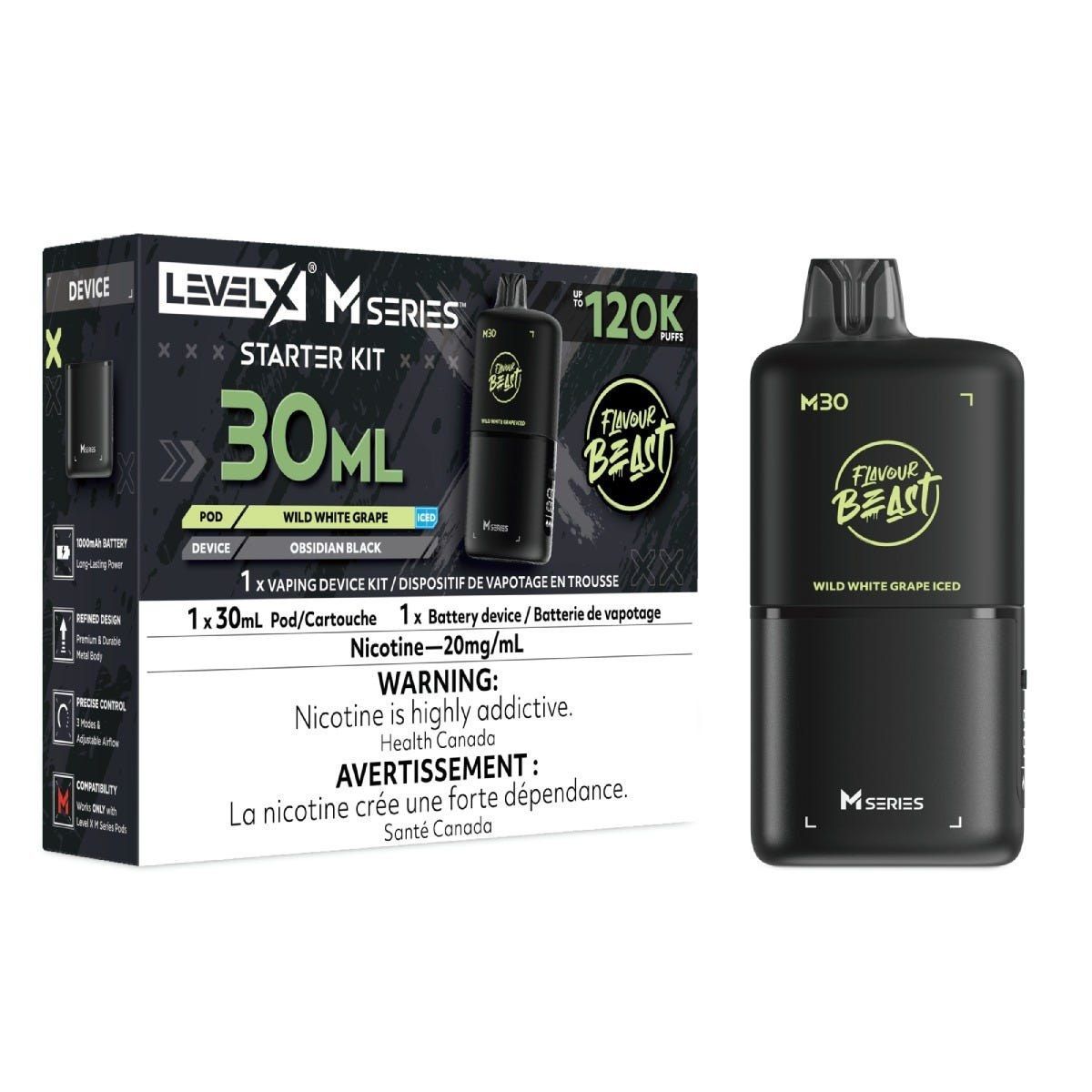 Level X M Series Starter Kit 30mL - Flavour Beast - Wild White Grape Iced 20mg