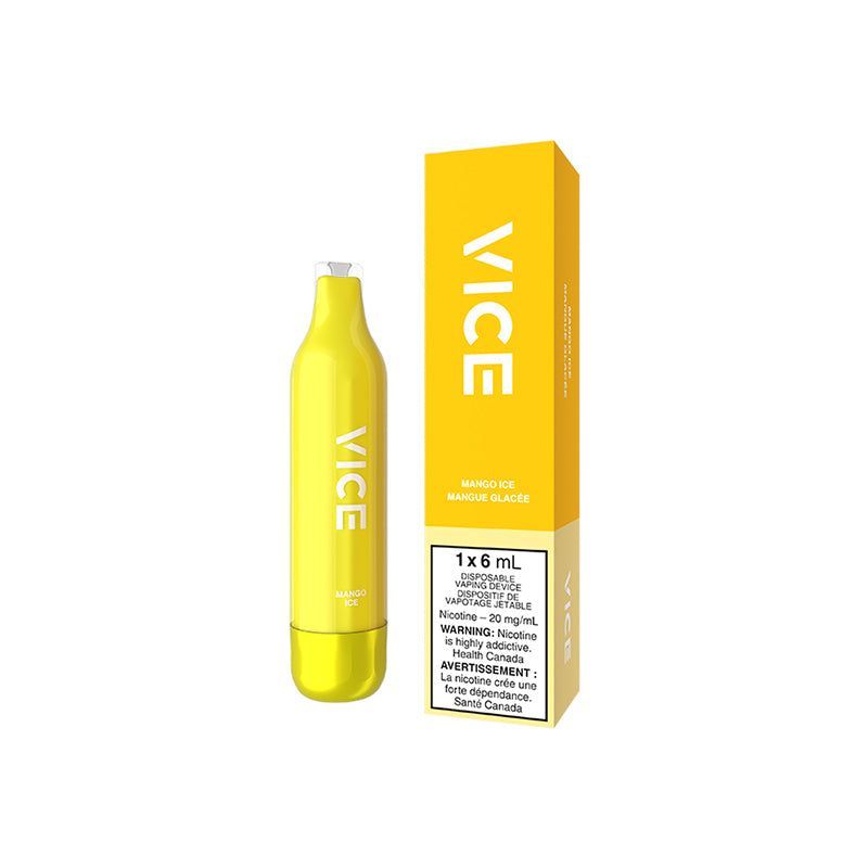 Yellow VICE vape device beside matching yellow VICE box on a white background