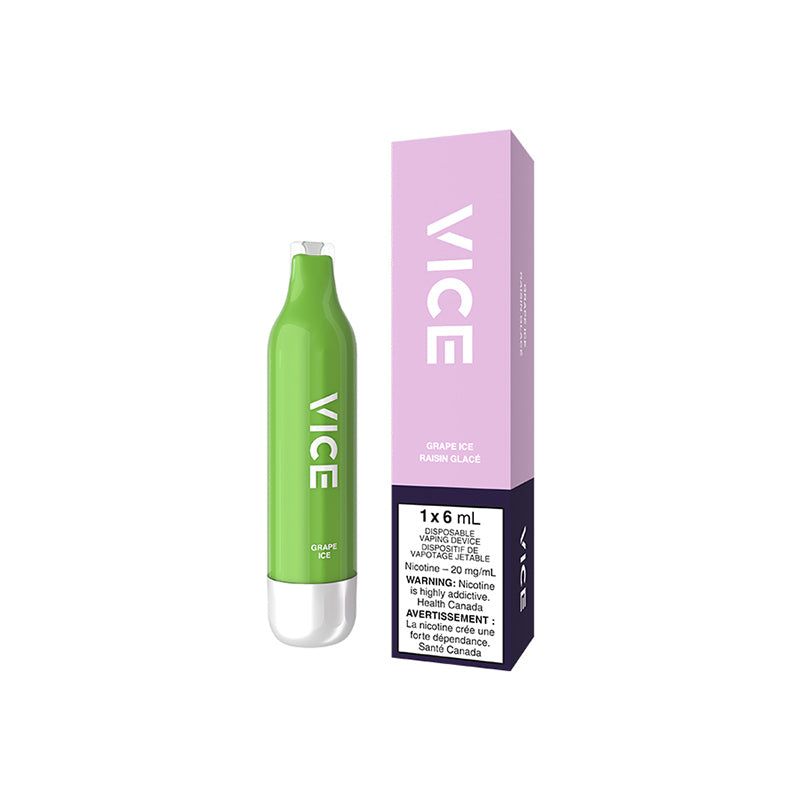 Green VICE vape beside a lavender VICE box on a white background