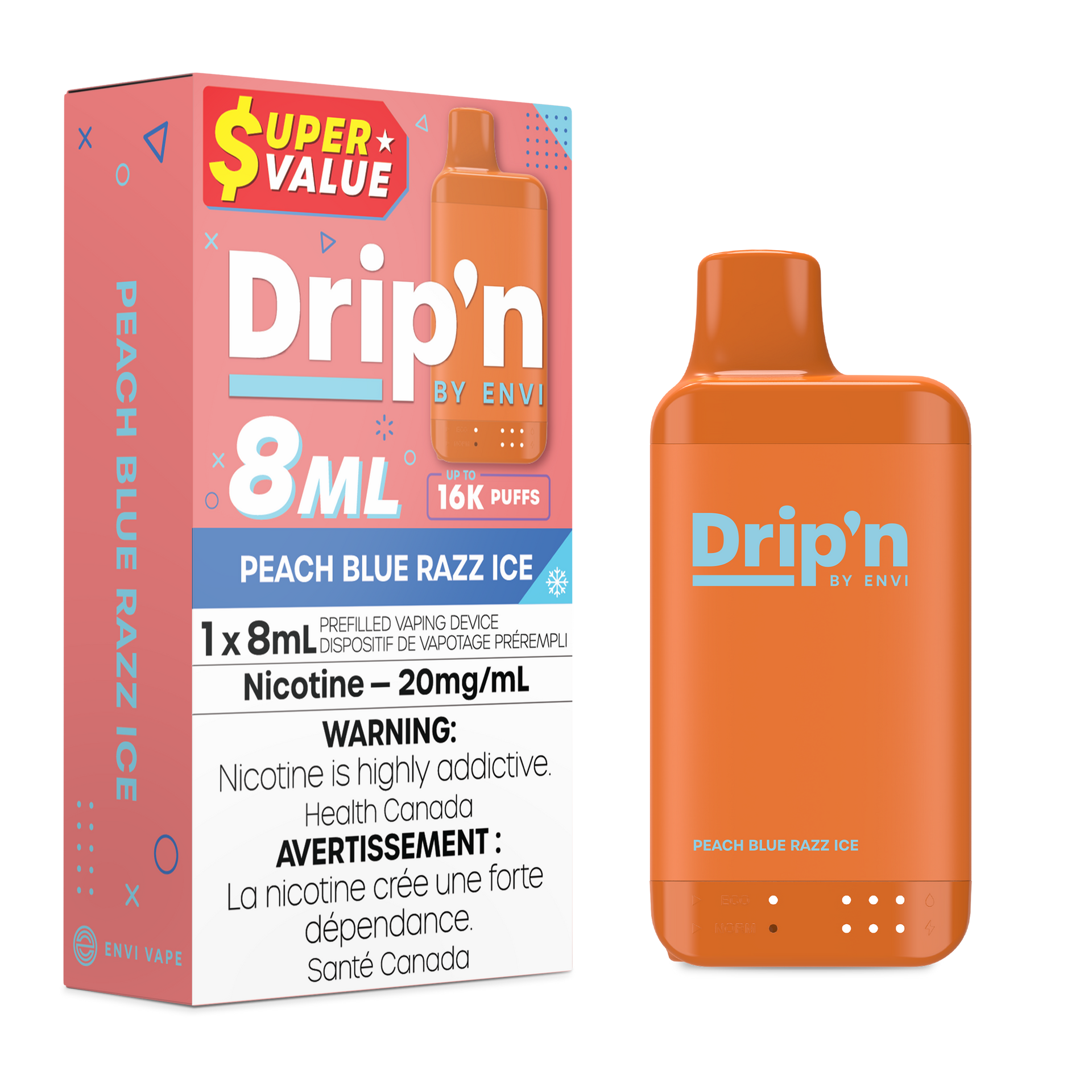 Dripn by Envi 8mL Disposable - Peach Blue Razz Ice 20mg
