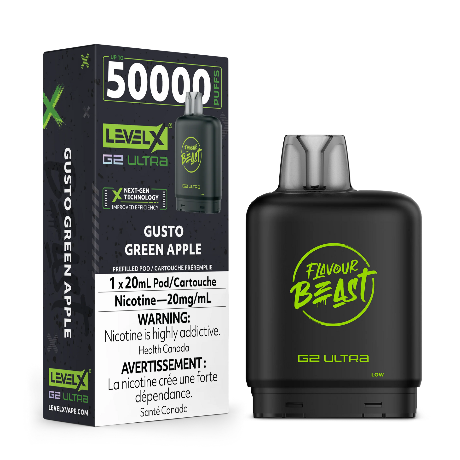 Level X G2 Ultra Pod 20mL - Flavour Beast - Gusto Green Apple 20mg