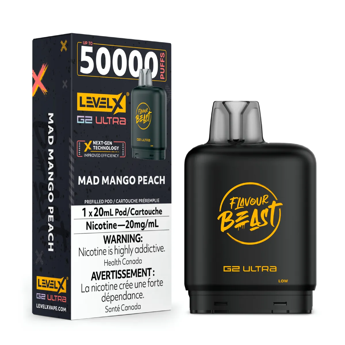 Level X G2 Ultra Pod 20mL - Flavour Beast - Mad Mango Peach 20mg