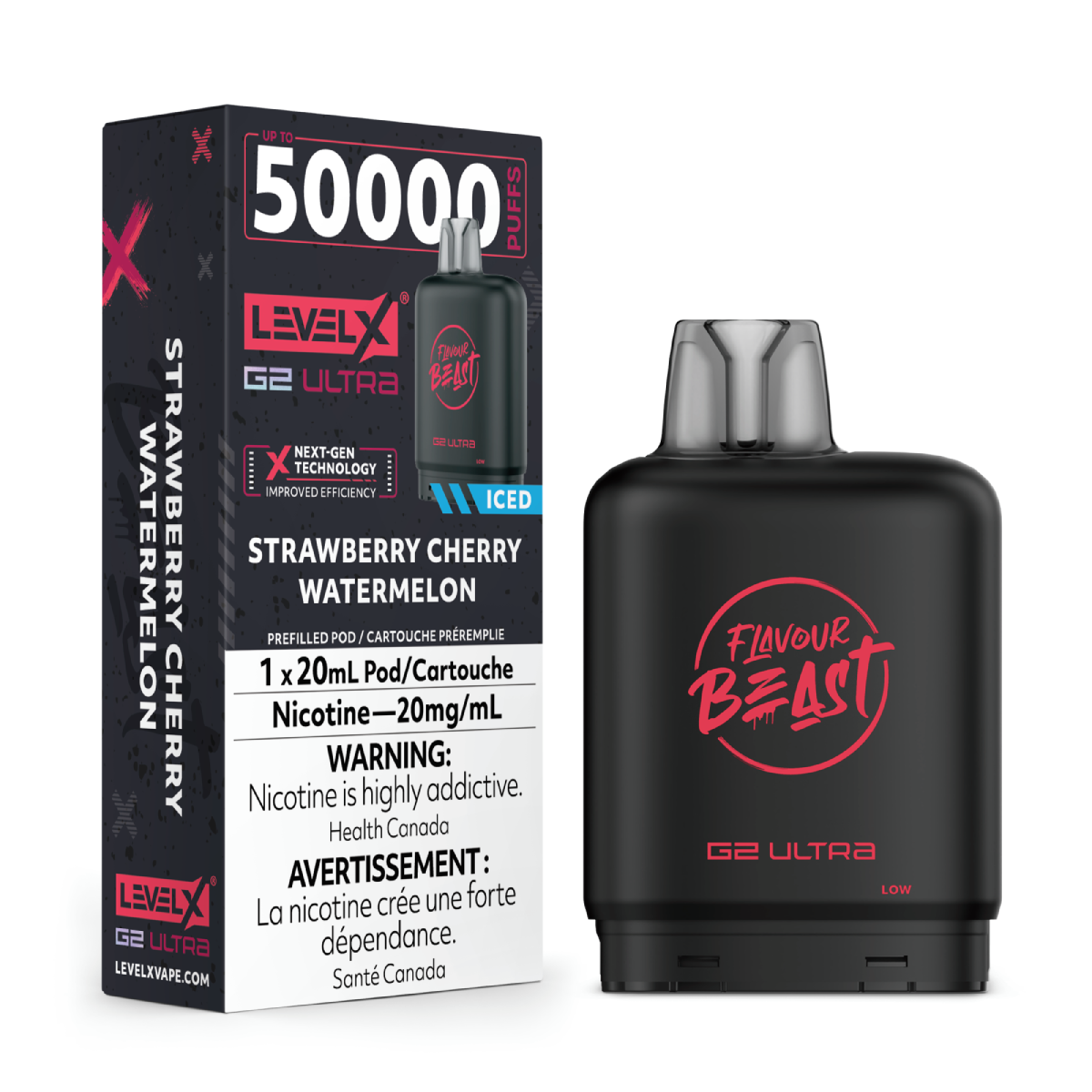 Level X G2 Ultra Pod 20mL - Flavour Beast - Strawberry Cherry Watermelon Iced 20mg