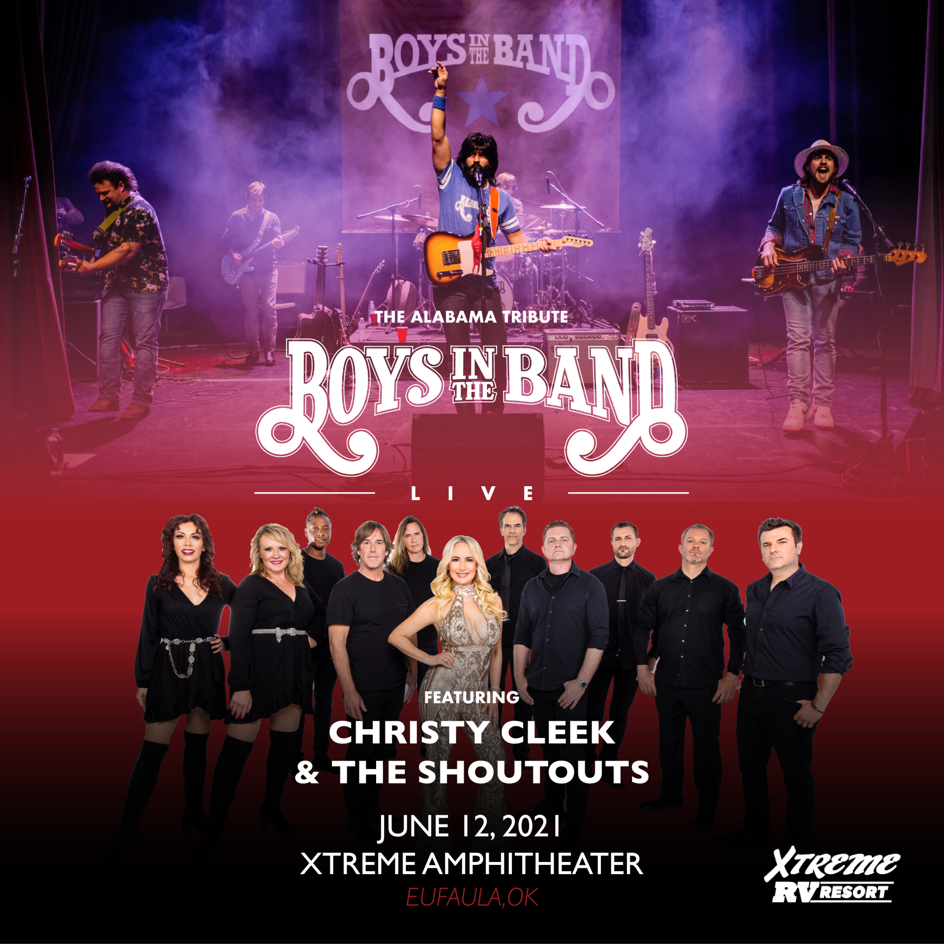 A poster for boys in band featuring christy cleek and the shoutouts