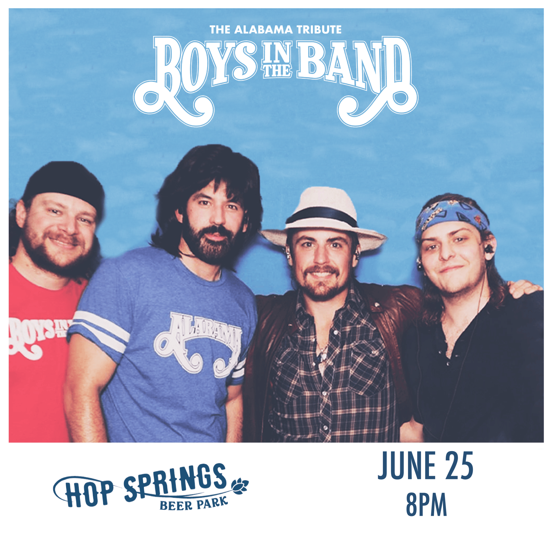 An advertisement for boys in band at hop springs