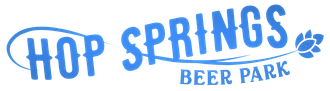 A blue logo for hop springs beer park