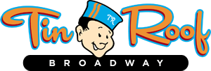 The logo for tin roof broadway has a cartoon character on it