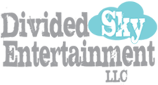 A logo for divided sky entertainment llc with a blue cloud