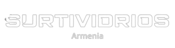 Un logotipo blanco para Surtividrios Armenia sobre un fondo blanco.
