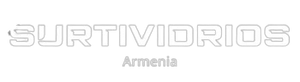 Un logotipo blanco para Surtividrios Armenia sobre un fondo blanco.