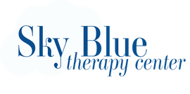 The sky blue therapy center logo is blue and white on a white background.