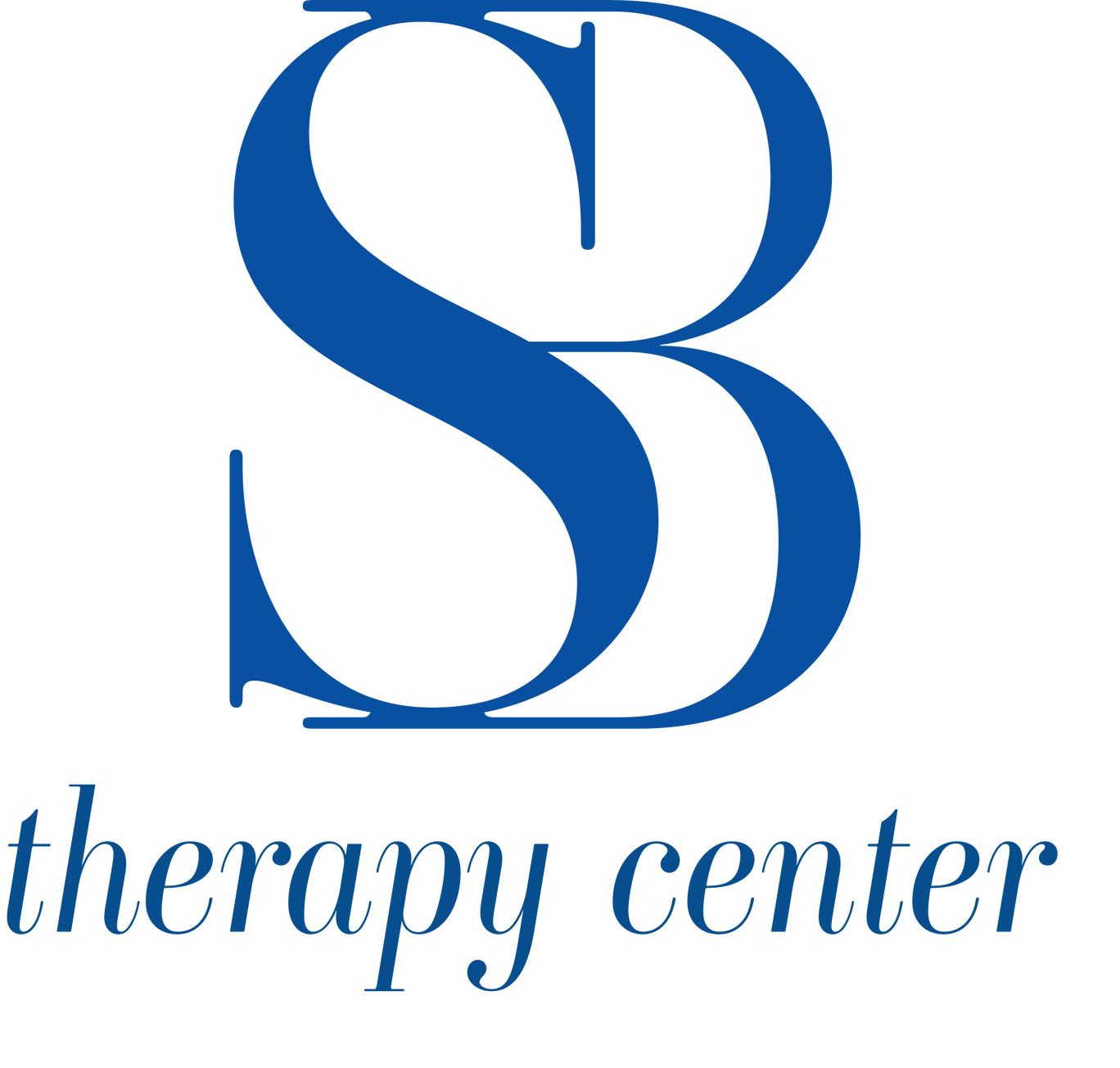 A blue and white logo for sb therapy center