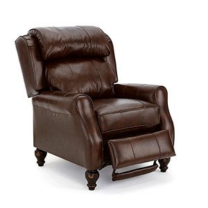 Brown leather recliner chair with footrest on a white background