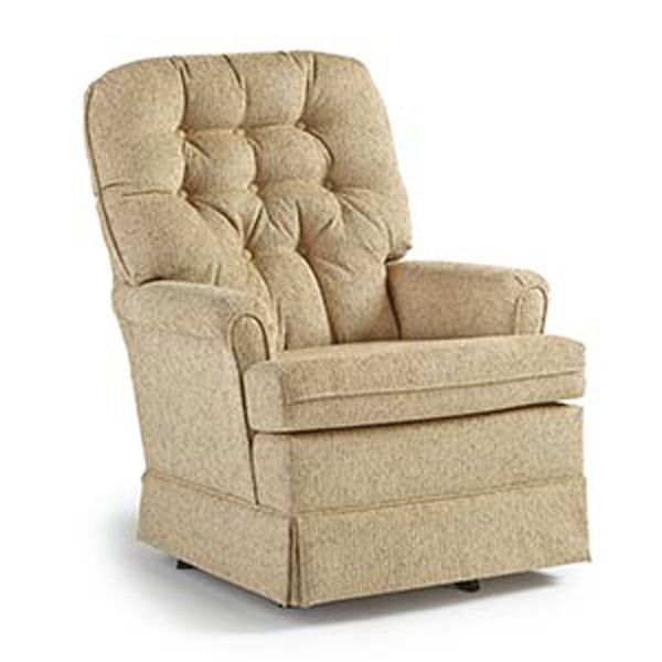 Beige upholstered tufted armchair with rounded arms on a white background