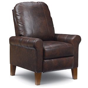 Brown leather armchair with wooden legs on a white background