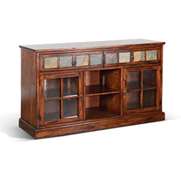 Wooden cabinet with glass doors and a row of small upper display panes