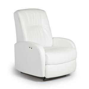 White upholstered recliner chair with padded arms and a high back, isolated on a white background