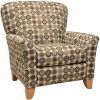 Patterned beige armchair with wooden legs and rounded arms