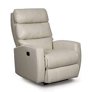 Cream-colored reclining armchair with padded back and armrests on a white background