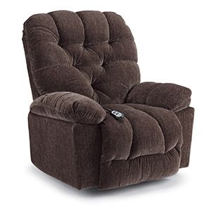 Brown upholstered recliner chair with tufted back and armrests
