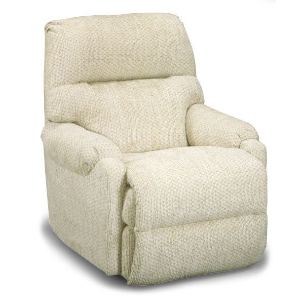 Cream-colored upholstered recliner chair with cushioned arms and a high back.