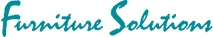 Furniture Solutions logo in teal script on a white background