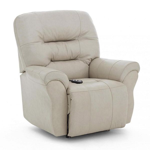 Beige cushioned recliner chair with a remote control on the seat
