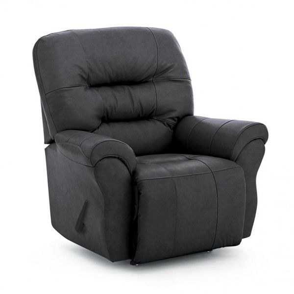 Black leather recliner chair with padded armrests and footrest