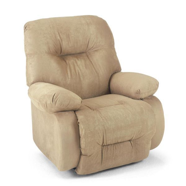 Beige cushioned recliner chair with armrests on a white background