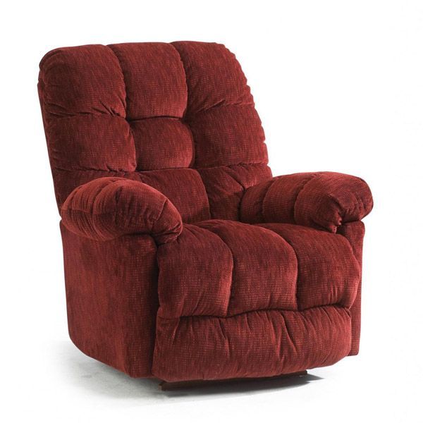Red upholstered recliner armchair on a white background