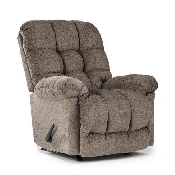 Plush beige recliner chair with padded arms and tufted backrest