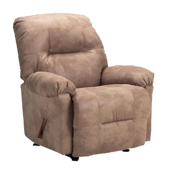 Brown plush recliner chair with padded arms and backrest, shown on a white background