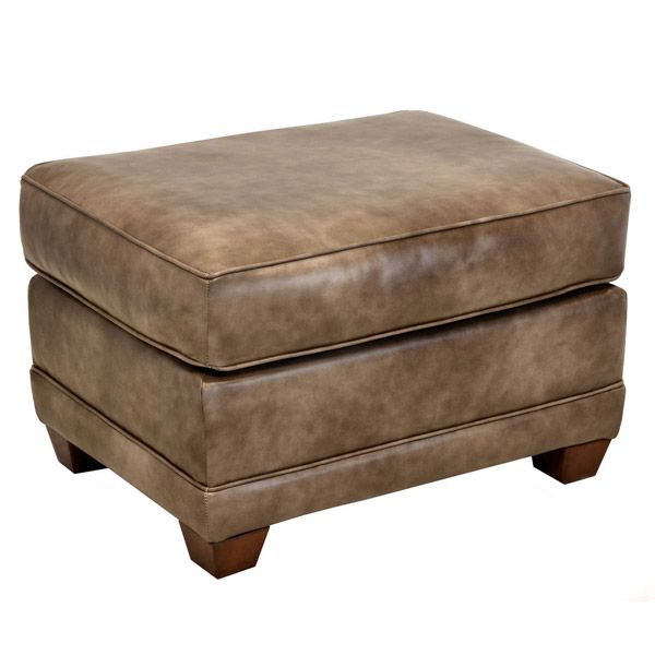 Brown upholstered ottoman with wooden legs